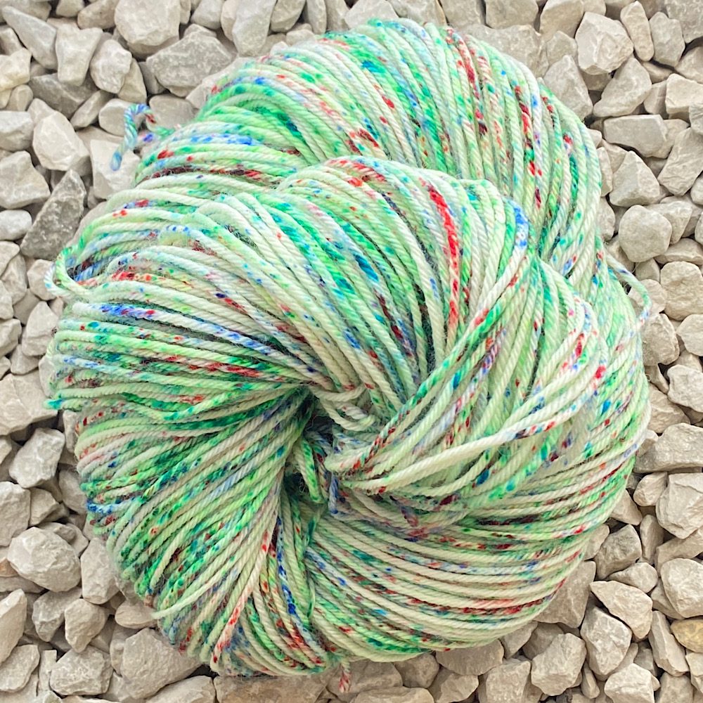 Dk, Double Knit BFL wool in red, blue, greens