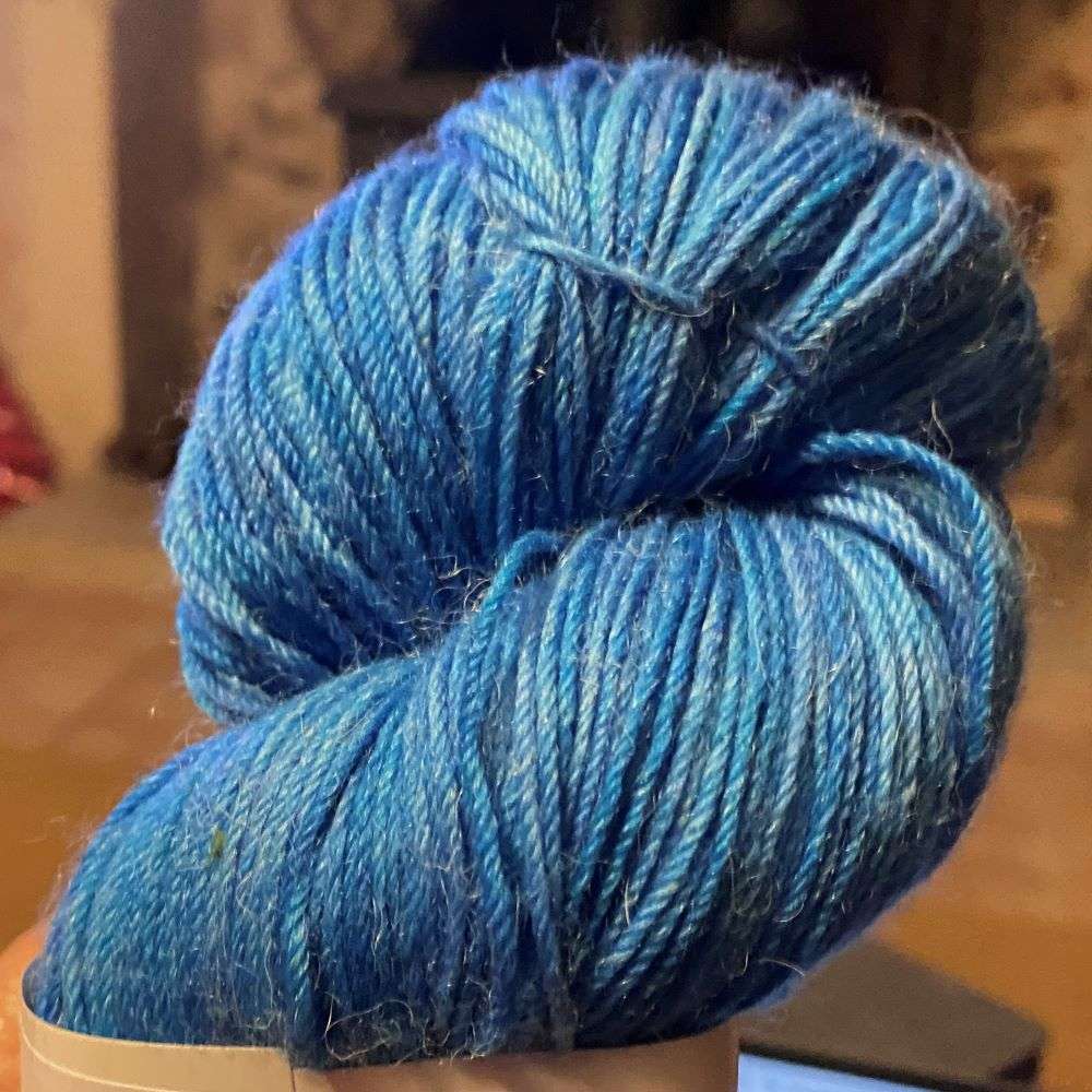 Hand dyed yarn in colour 'Hydrangea' a range of blues